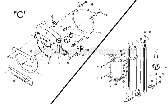 Page B Diagram and Parts List for 7744 Type 1 Black and Decker Chop Saw